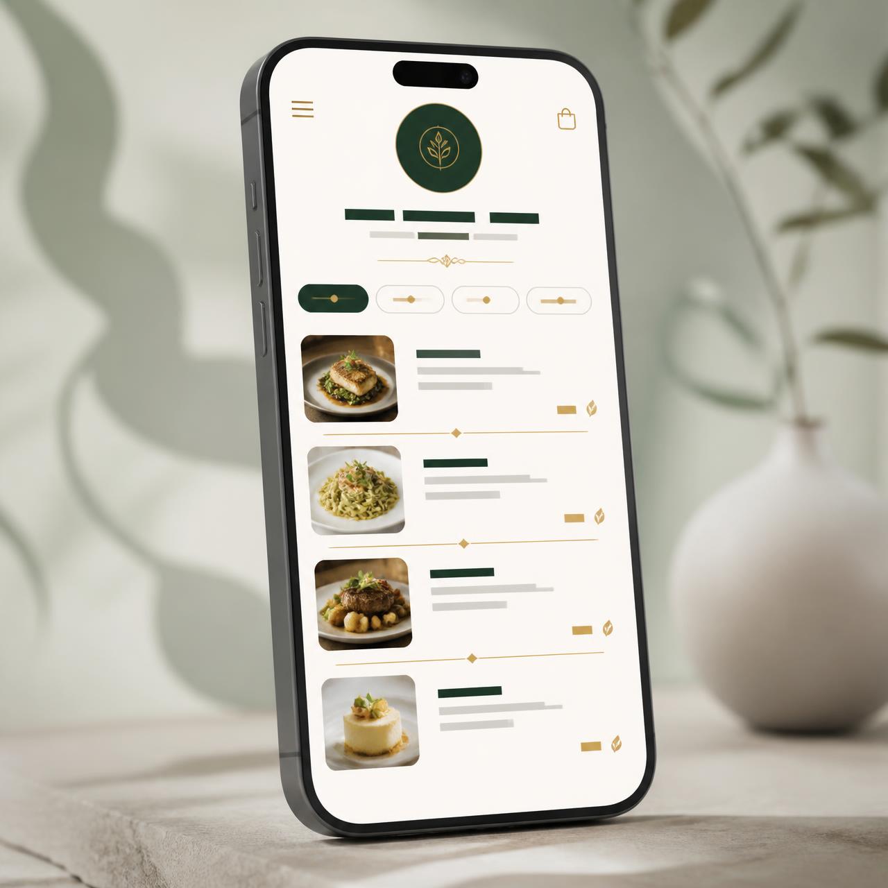 Digitale Speisekarte auf einem Smartphone, angezeigt im Look von GROSS AI